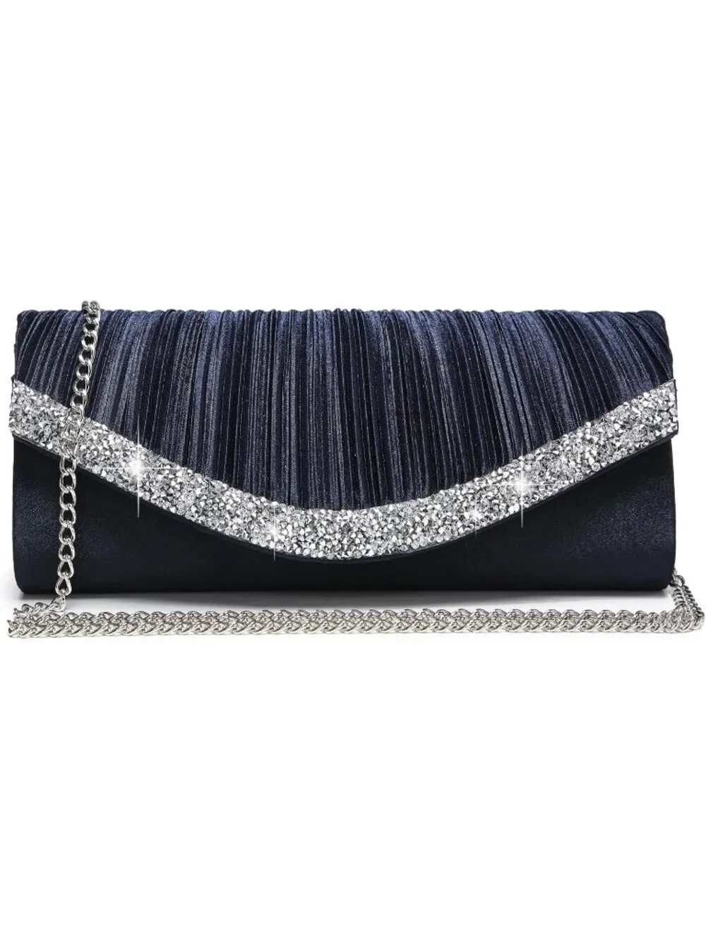 Women's Navy Blue Rhinestone Evening Clutch Purse Formal Hand Bag Prom Party Bag